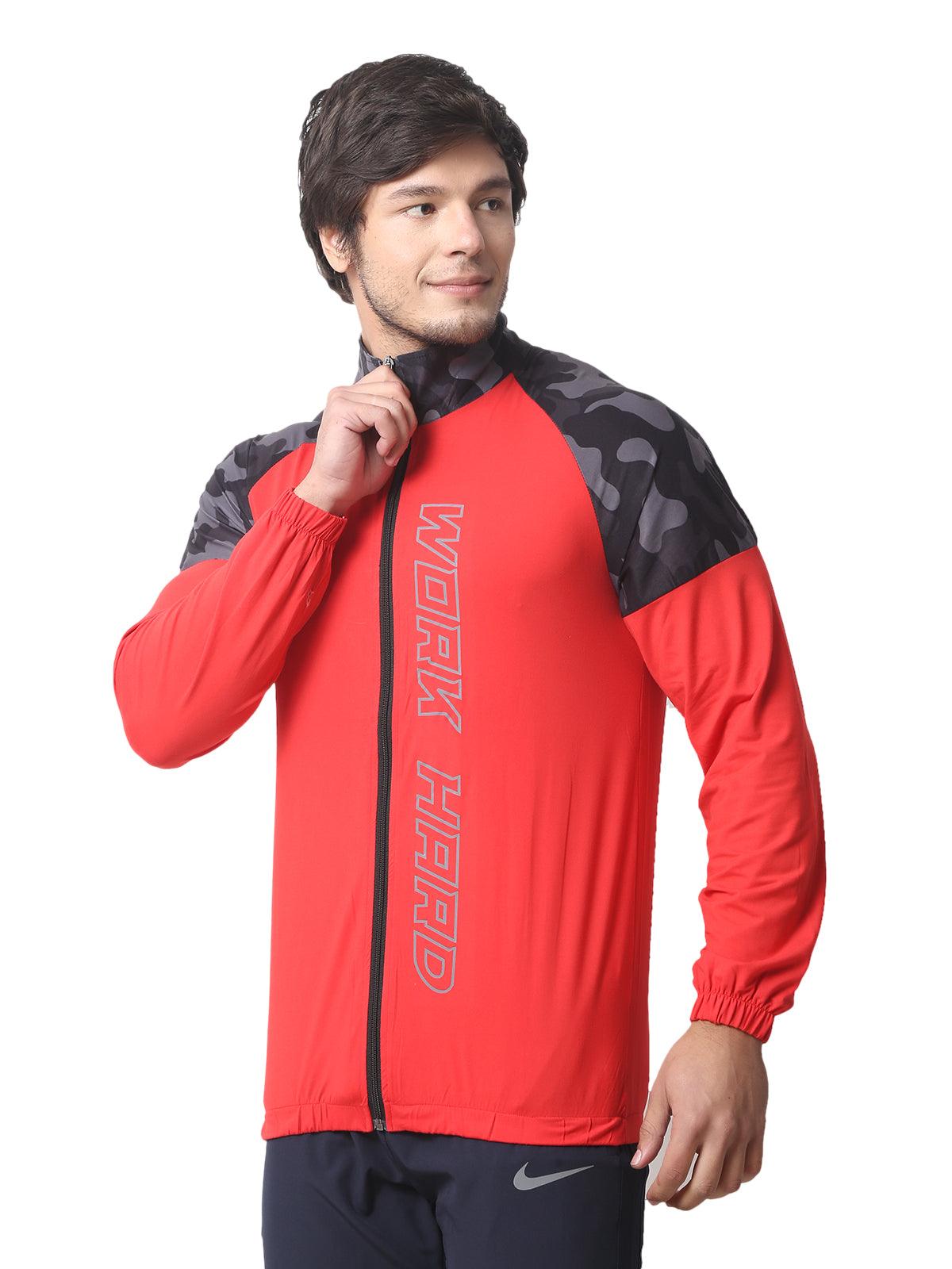 Men Colourblocked Red Lightweight Running Sporty Camou running jacket