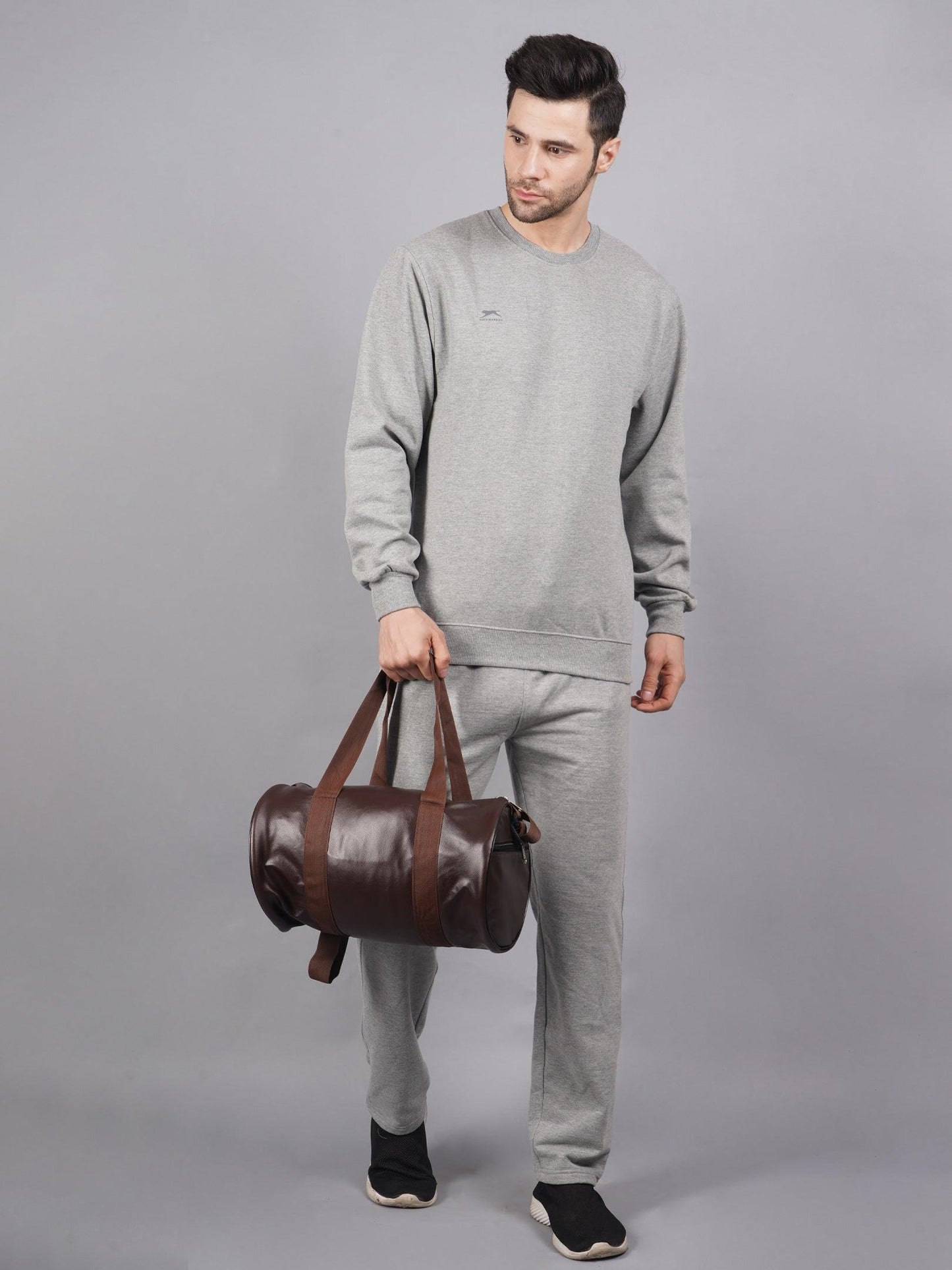 WOOL Grey Full Sleeves Round Neck Men Top – Pyjama Set Thermal XXL