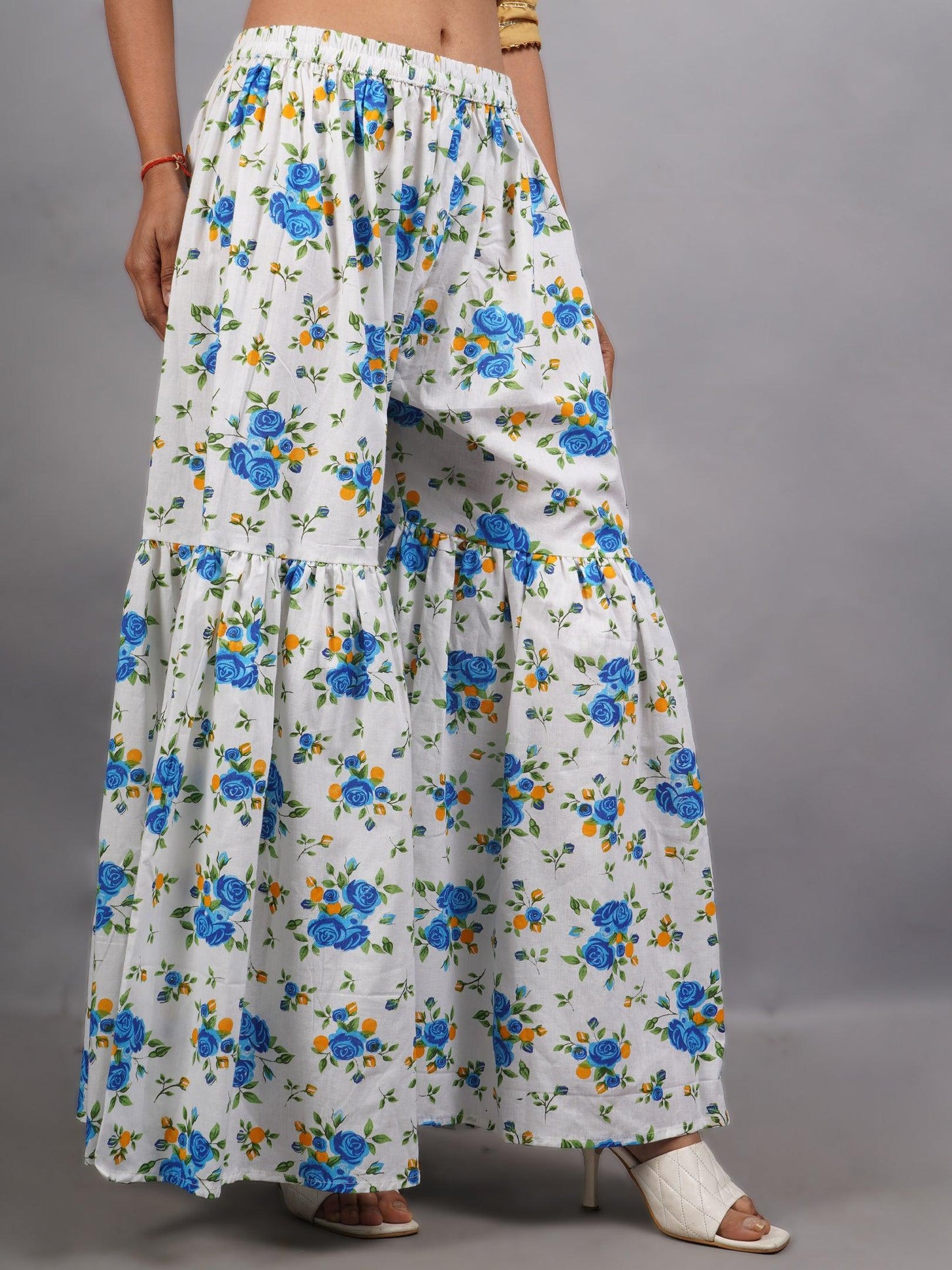 Trendzmy Women Sky Blue Sharara Pure Cotton