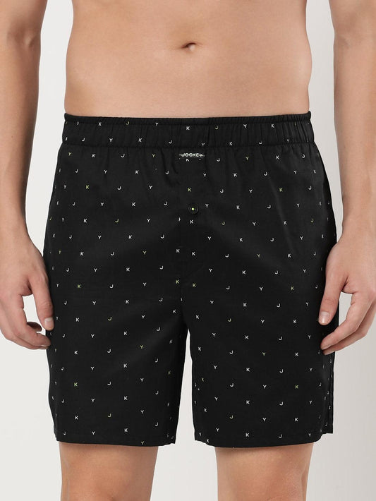 Jockey Men's Super Combed Cotton Satin Weave Printed Boxer Shorts with Side Pocket - Assorted