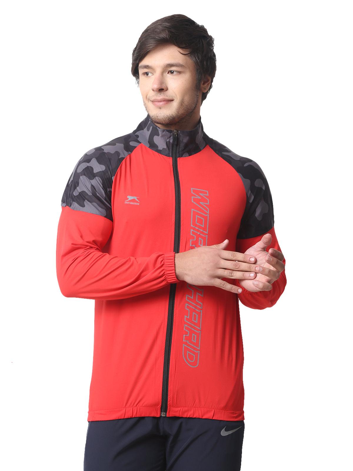 Men Colourblocked Red Lightweight Running Sporty Camou running jacket