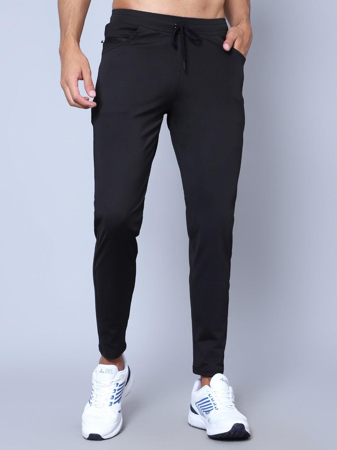 Men Mid Rise Sports Black Track Pants