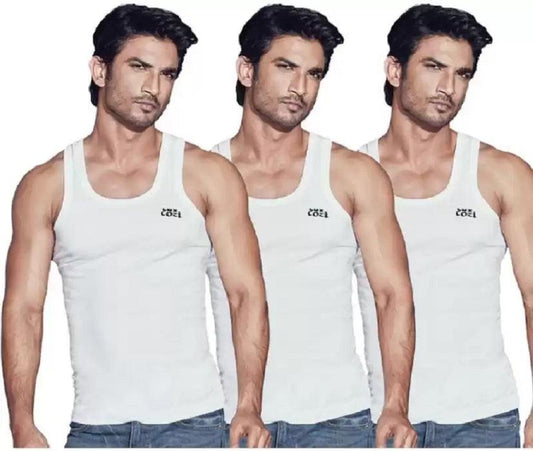 Lux Cozi Men White Cotton Vest (Pack of 3) Default Title