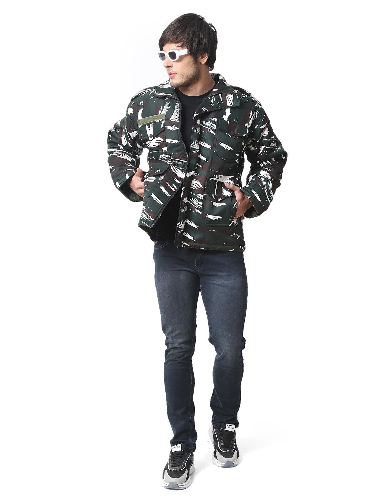 Trendzmy Men Camouflage Quilted Jacket CRPF