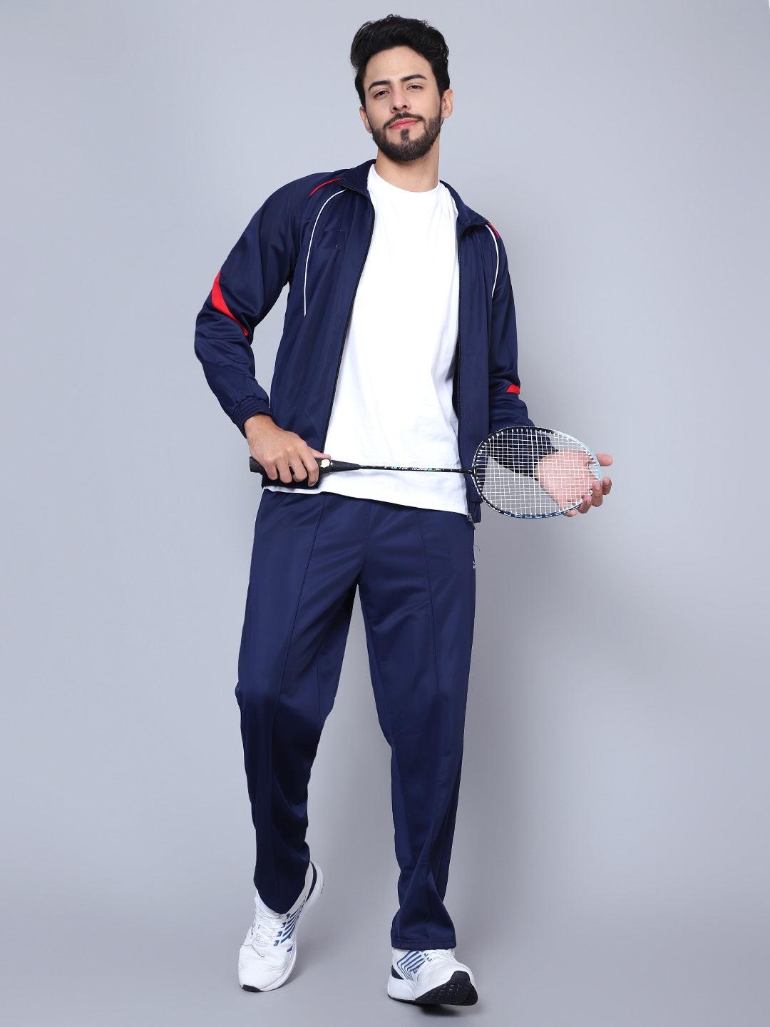Men Color blocked 445A Navy Blue with Red Pipe Racer-suit 2.0 Tracksuit XXXL