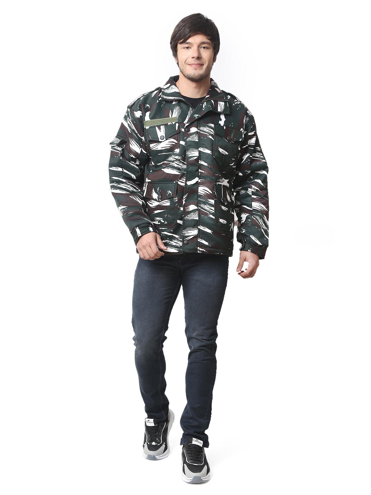 Trendzmy Men Camouflage Quilted Jacket CRPF