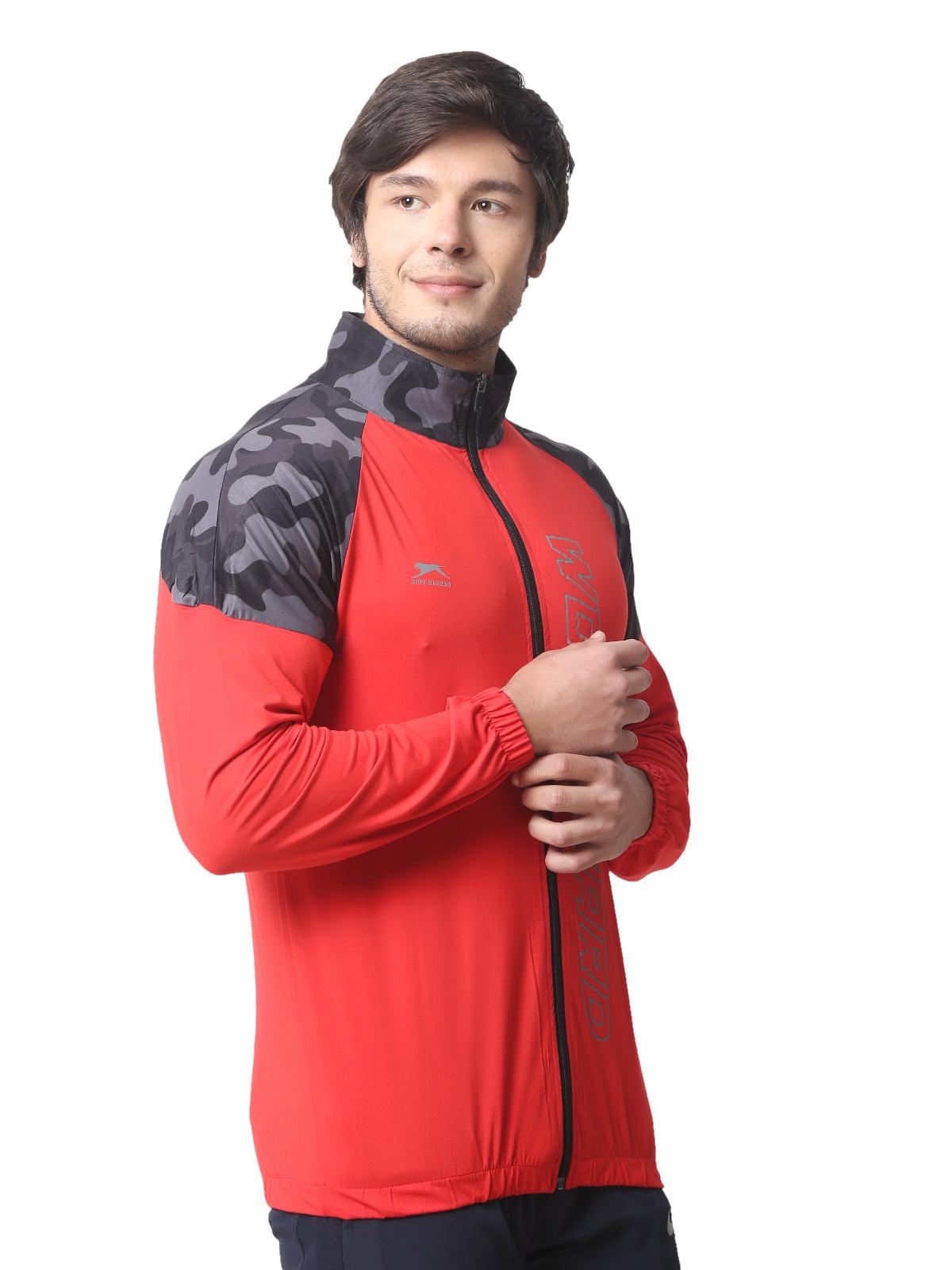 Men Colourblocked Red Lightweight Running Sporty Camou running jacket