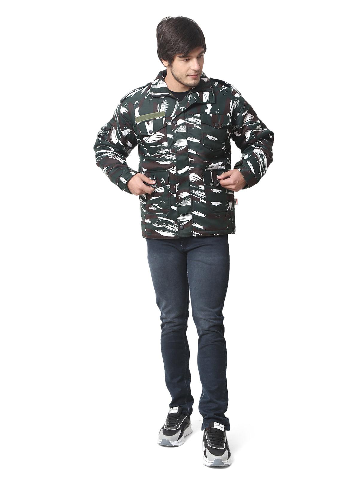 Trendzmy Men Camouflage Quilted Jacket CRPF