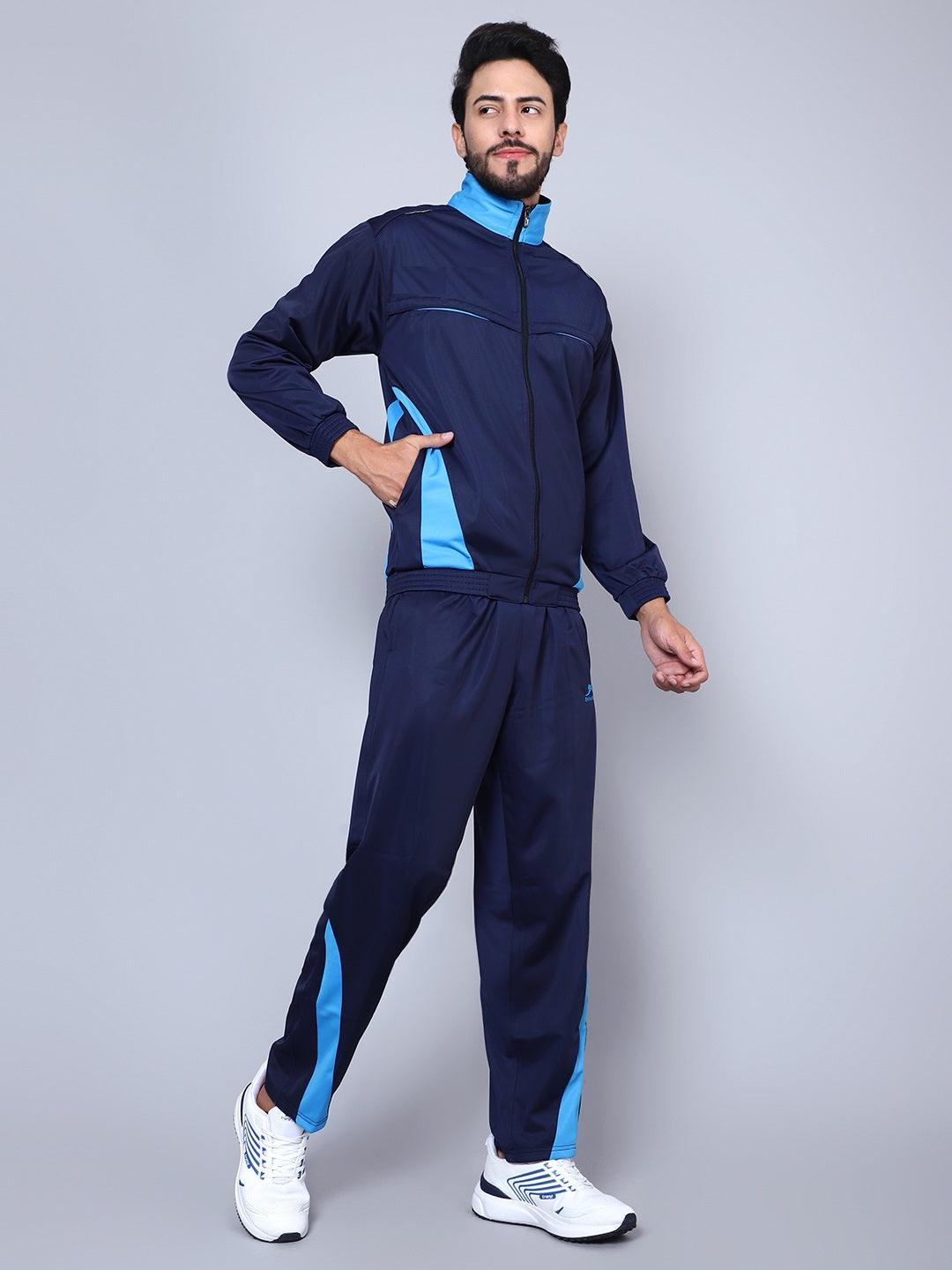 Men 422A D.BLUE/CYAN T.P Color blocked Navy Blue and Sky Blue Racer suit Tracksuit