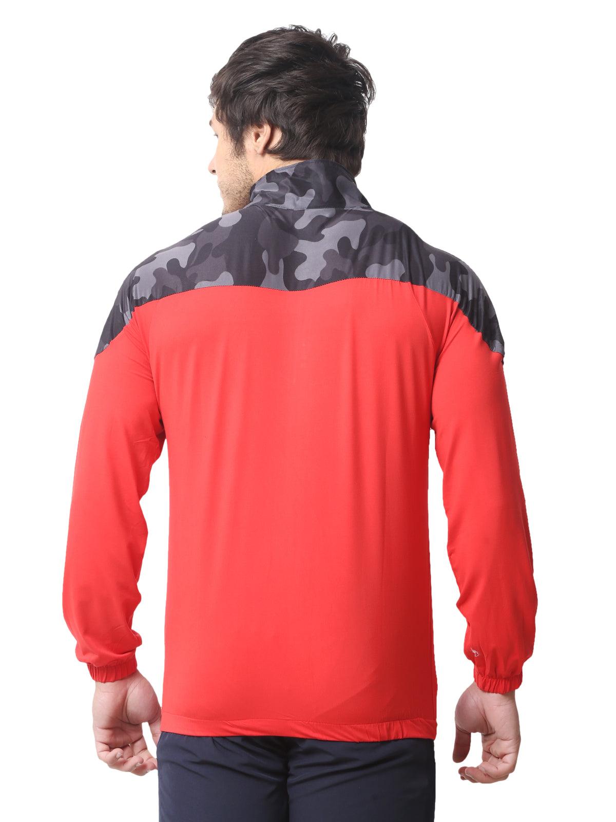 Men Colourblocked Red Lightweight Running Sporty Camou running jacket