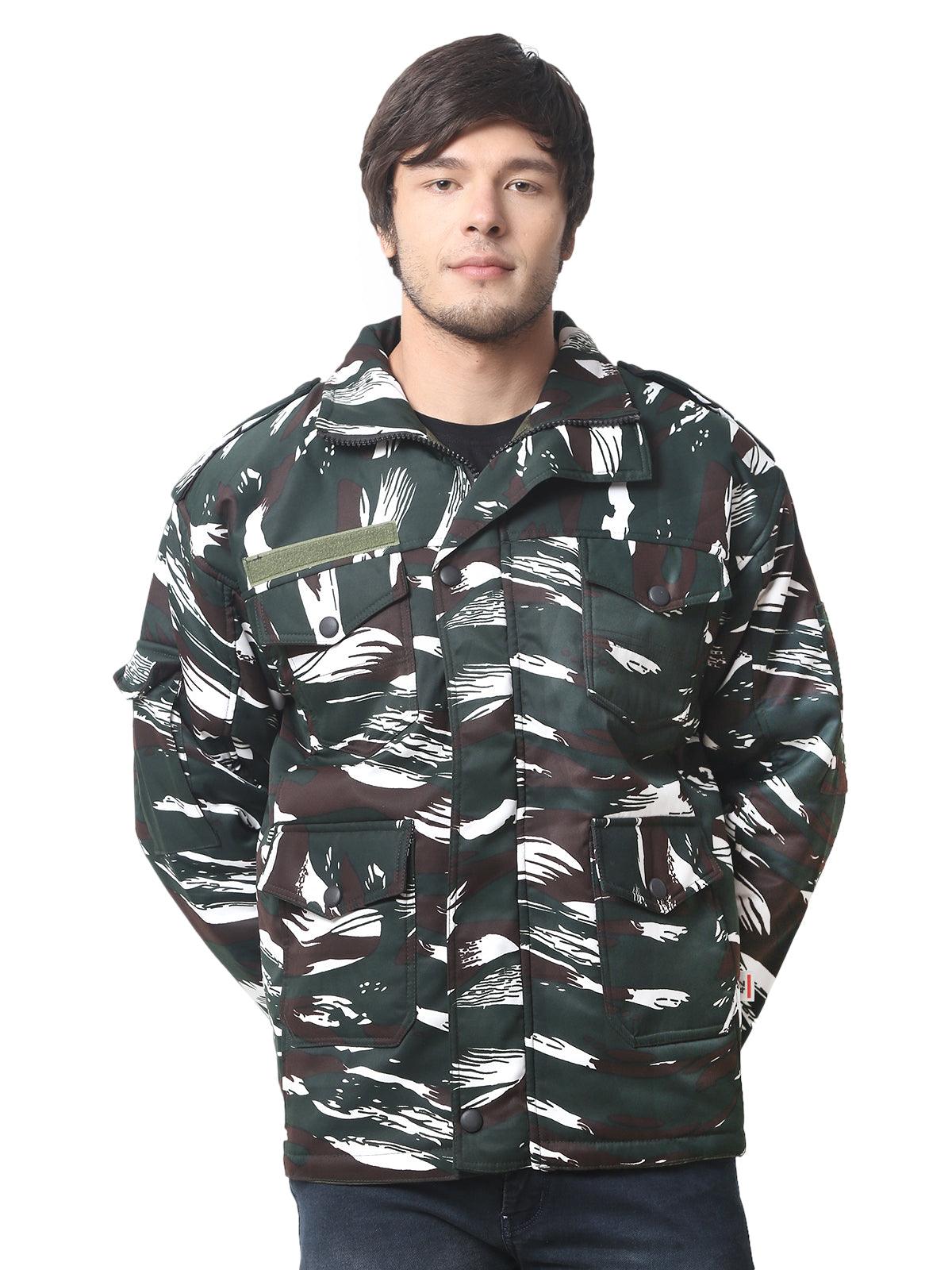 Trendzmy Men Camouflage Quilted Jacket CRPF