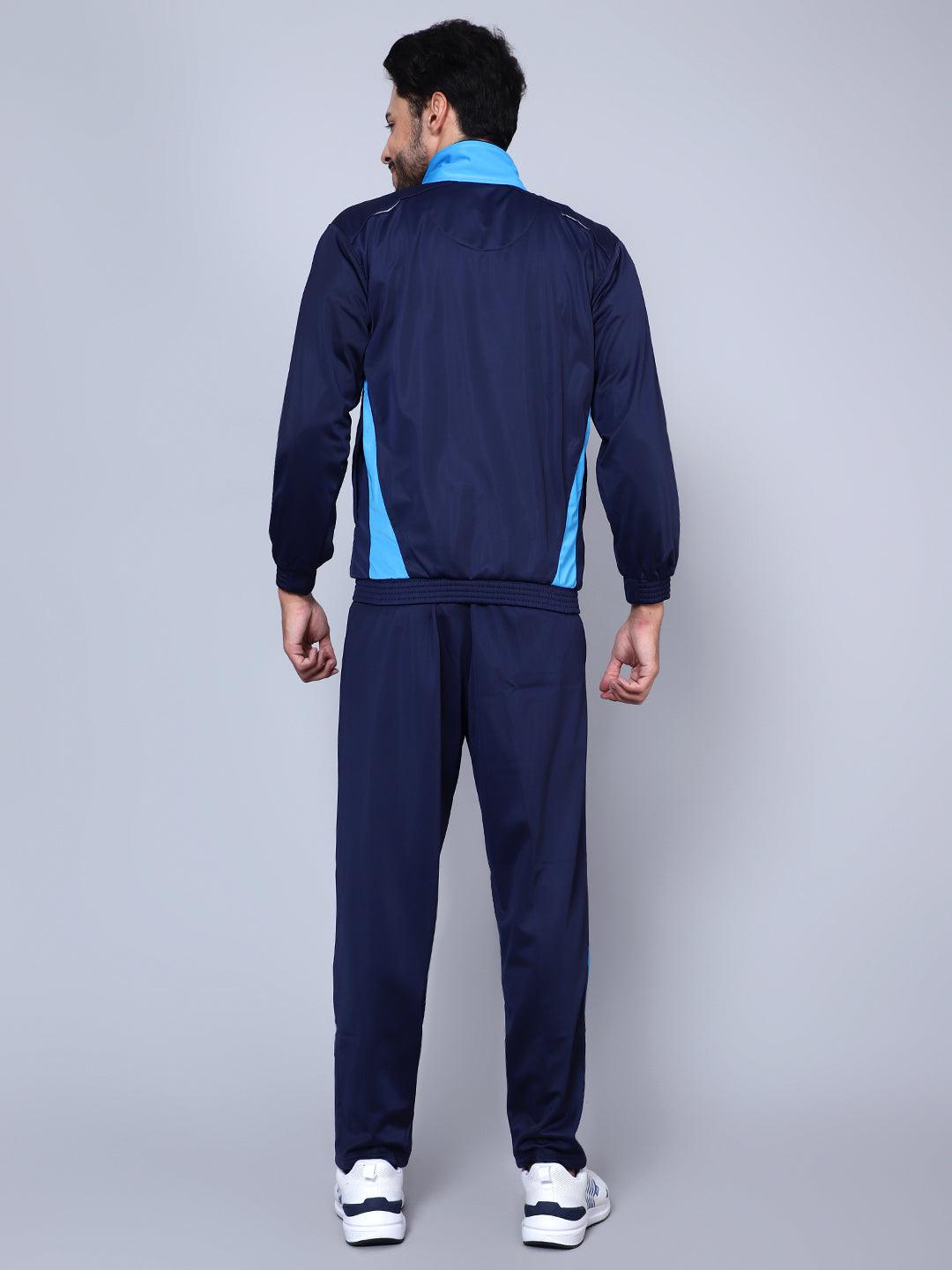 Men 422A D.BLUE/CYAN T.P Color blocked Navy Blue and Sky Blue Racer suit Tracksuit