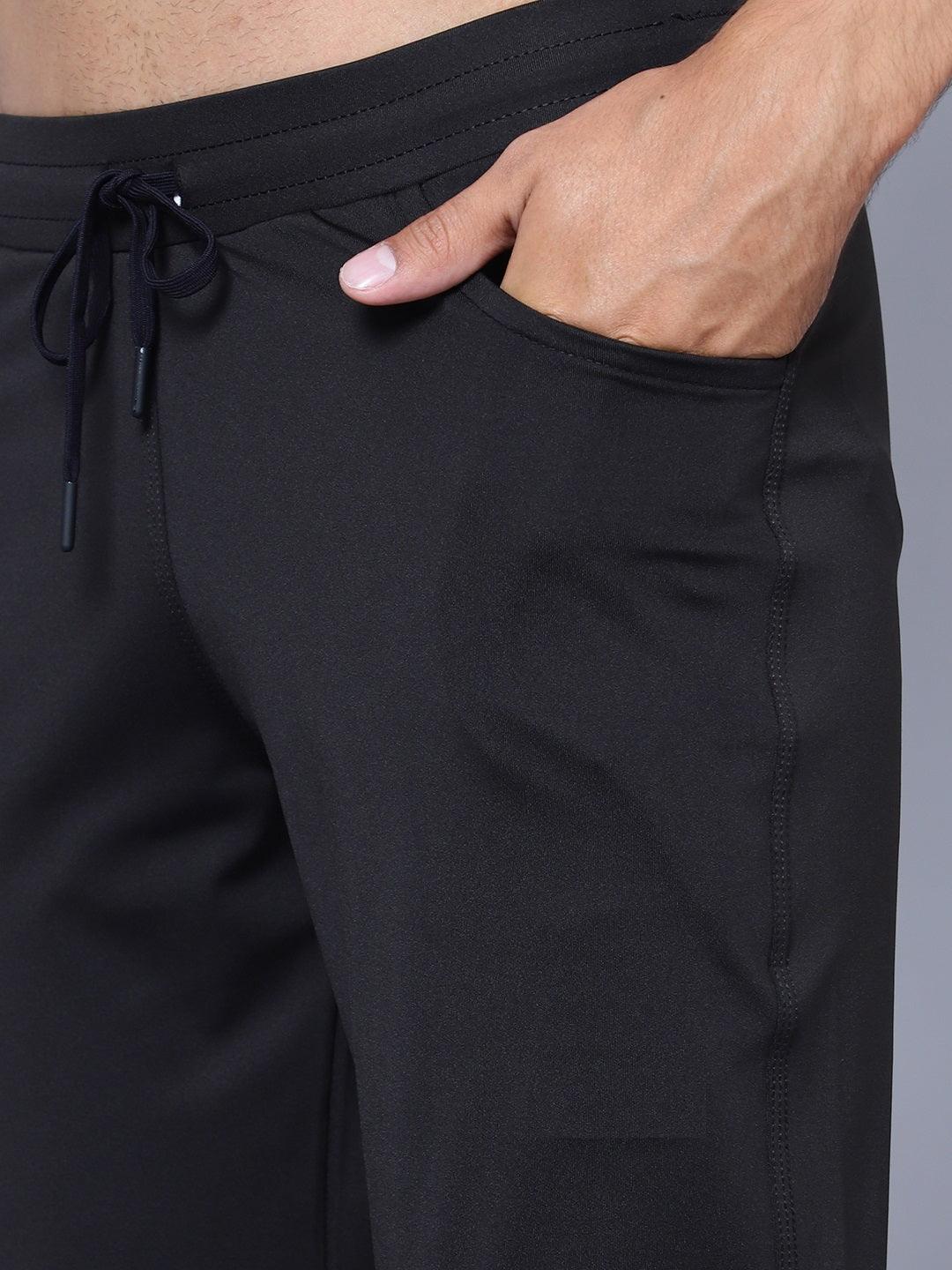 Men Mid Rise Sports Black Track Pants