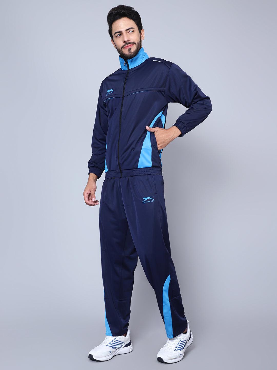 Men 422A D.BLUE/CYAN T.P Color blocked Navy Blue and Sky Blue Racer suit Tracksuit
