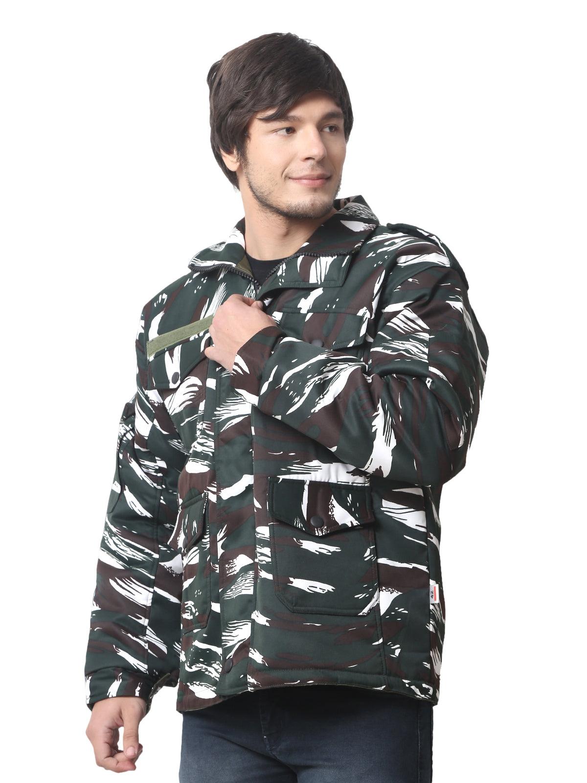 Trendzmy Men Camouflage Quilted Jacket CRPF