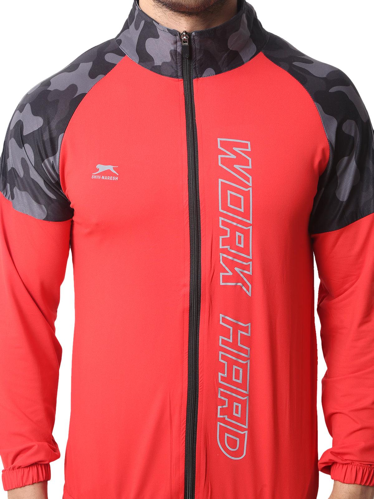 Men Colourblocked Red Lightweight Running Sporty Camou running jacket