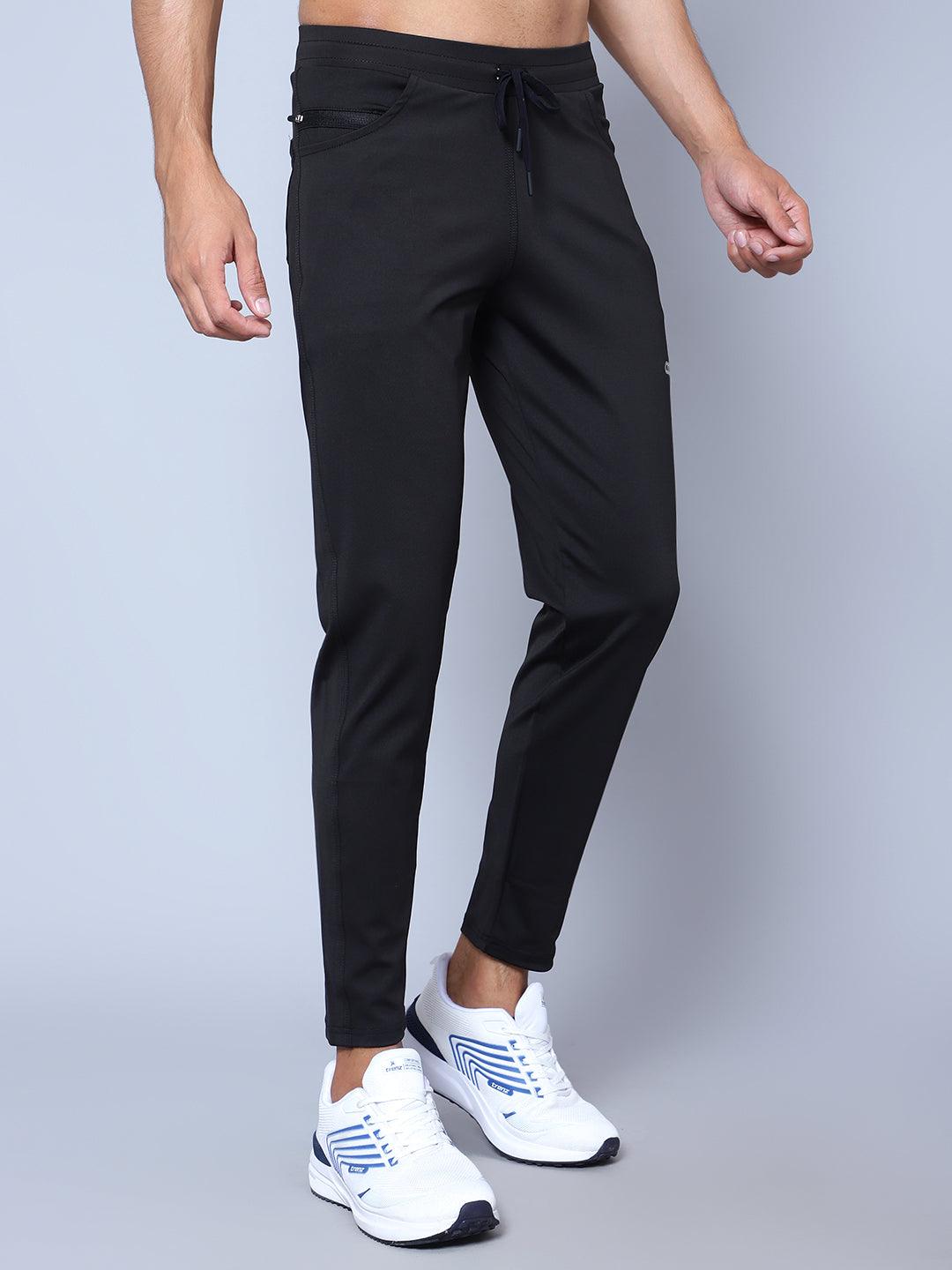Men Mid Rise Sports Black Track Pants