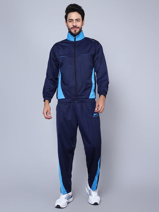 Men 422A D.BLUE/CYAN T.P Color blocked Navy Blue and Sky Blue Racer suit Tracksuit XXL