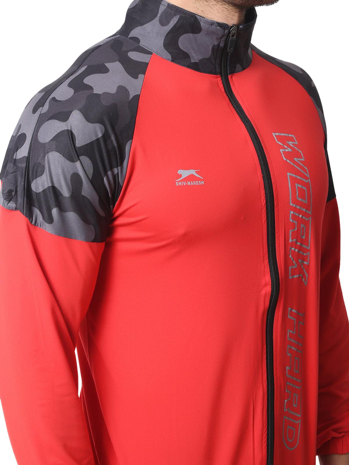 Men Colourblocked Red Lightweight Running Sporty Camou running jacket