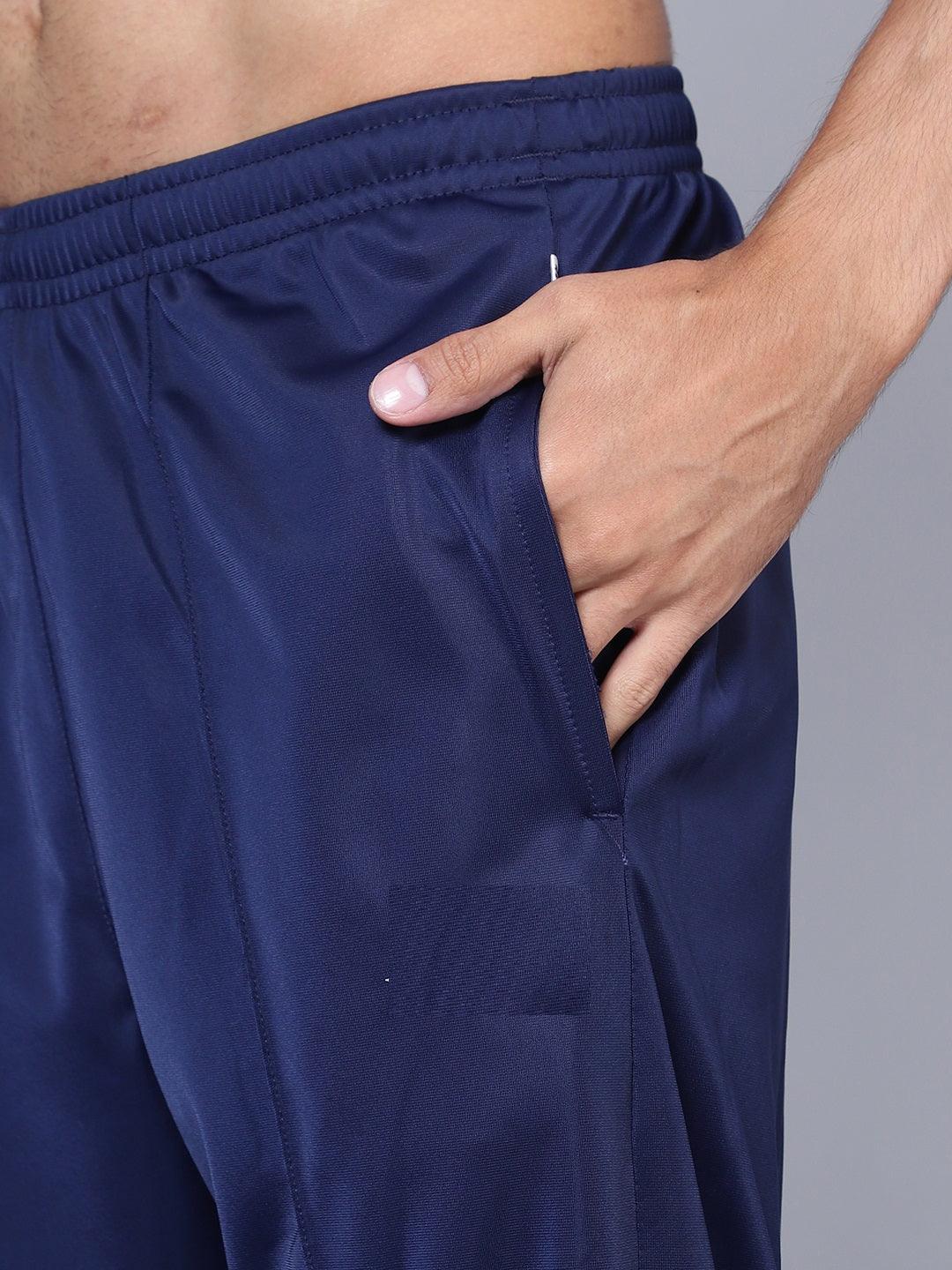 Men Navy Blue, Sky Blue and White Striped Detail Tracksuit