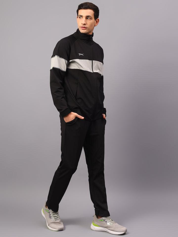 Shivnaresh Men's Tracksuit Interlock Lycra| Black Light Grey