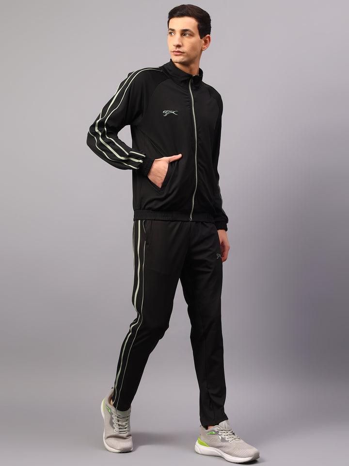 Shivnaresh Men's Tracksuit Interlock Lycra| Black Sage Green Navy Cyan