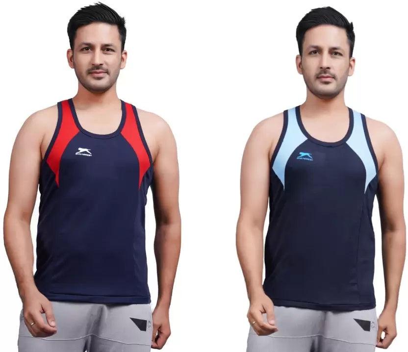 SHIV-NARESH Solid Men Cotton Red And Grey Blend Vest (Pack Of 2)