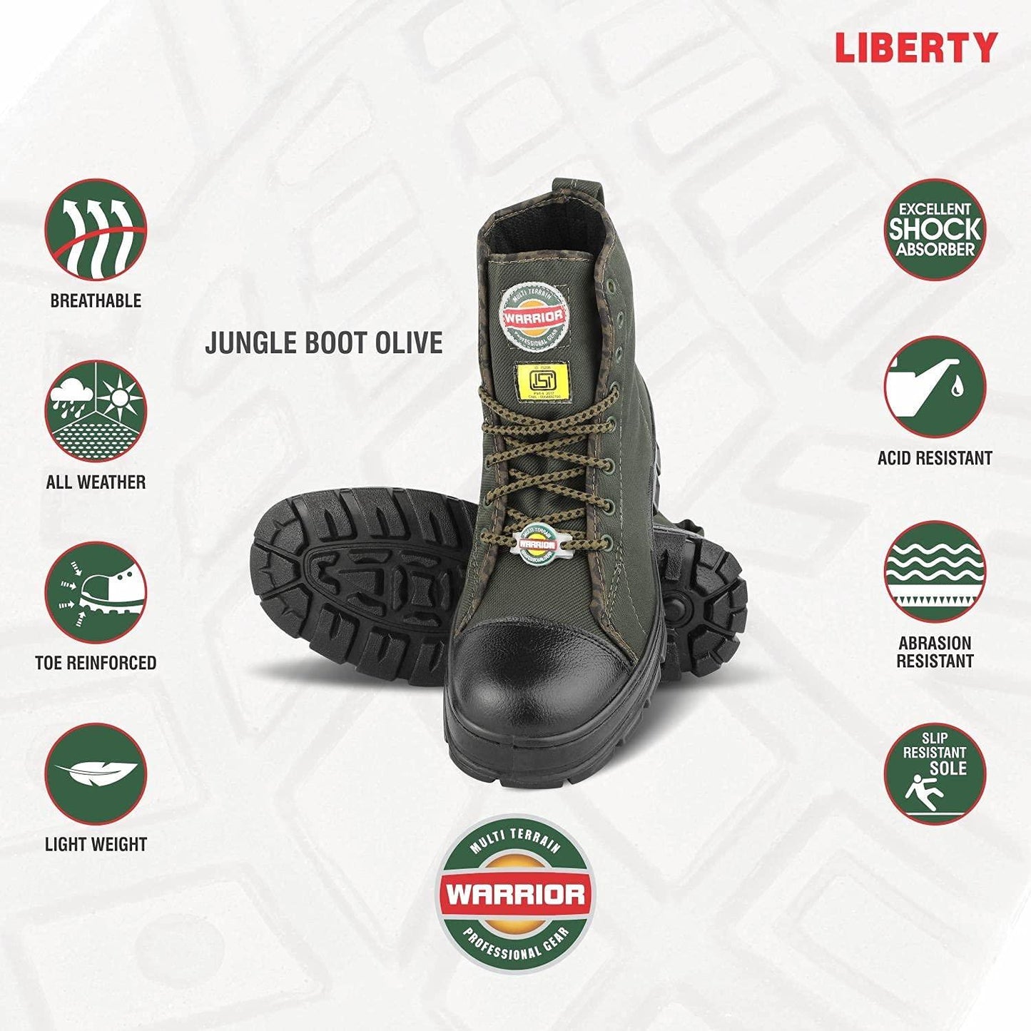Liberty Warrior 88-46HSTG Jungle Boot for Men, Soft Toe, Olive Green & Black, Sizes-5UK-11UK