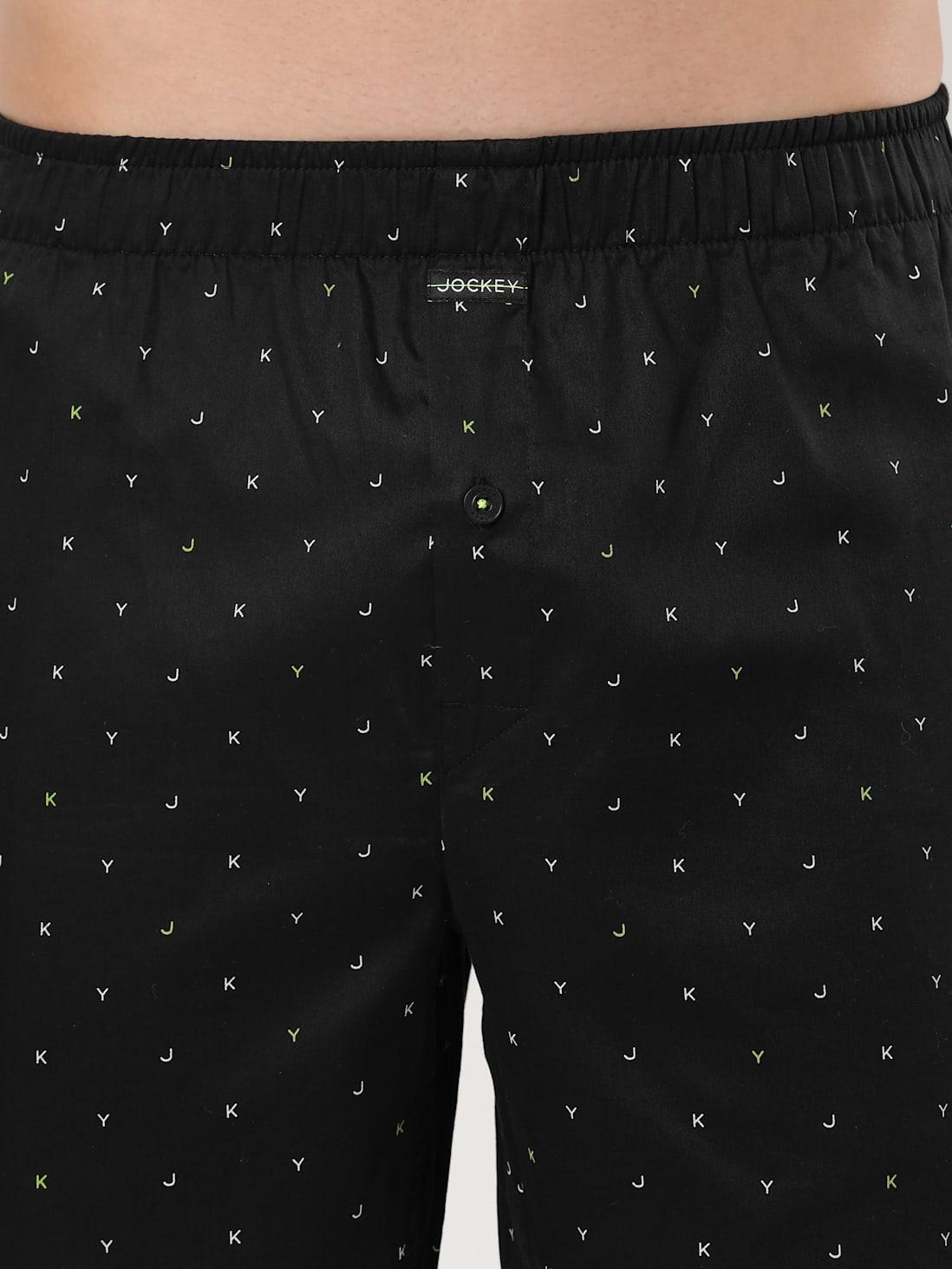 Jockey Men's Super Combed Cotton Satin Weave Printed Boxer Shorts with Side Pocket - Assorted