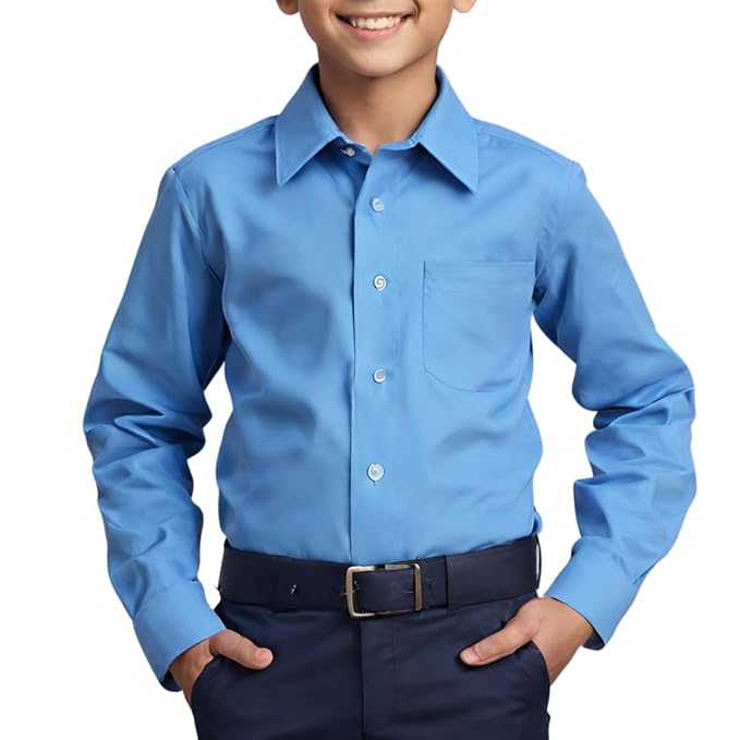 Unisex Blue Cotton School Shirt with Full Sleeves – Regular Fit