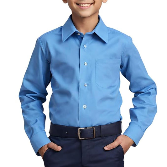 Unisex Blue Cotton School Shirt with Full Sleeves – Regular Fit