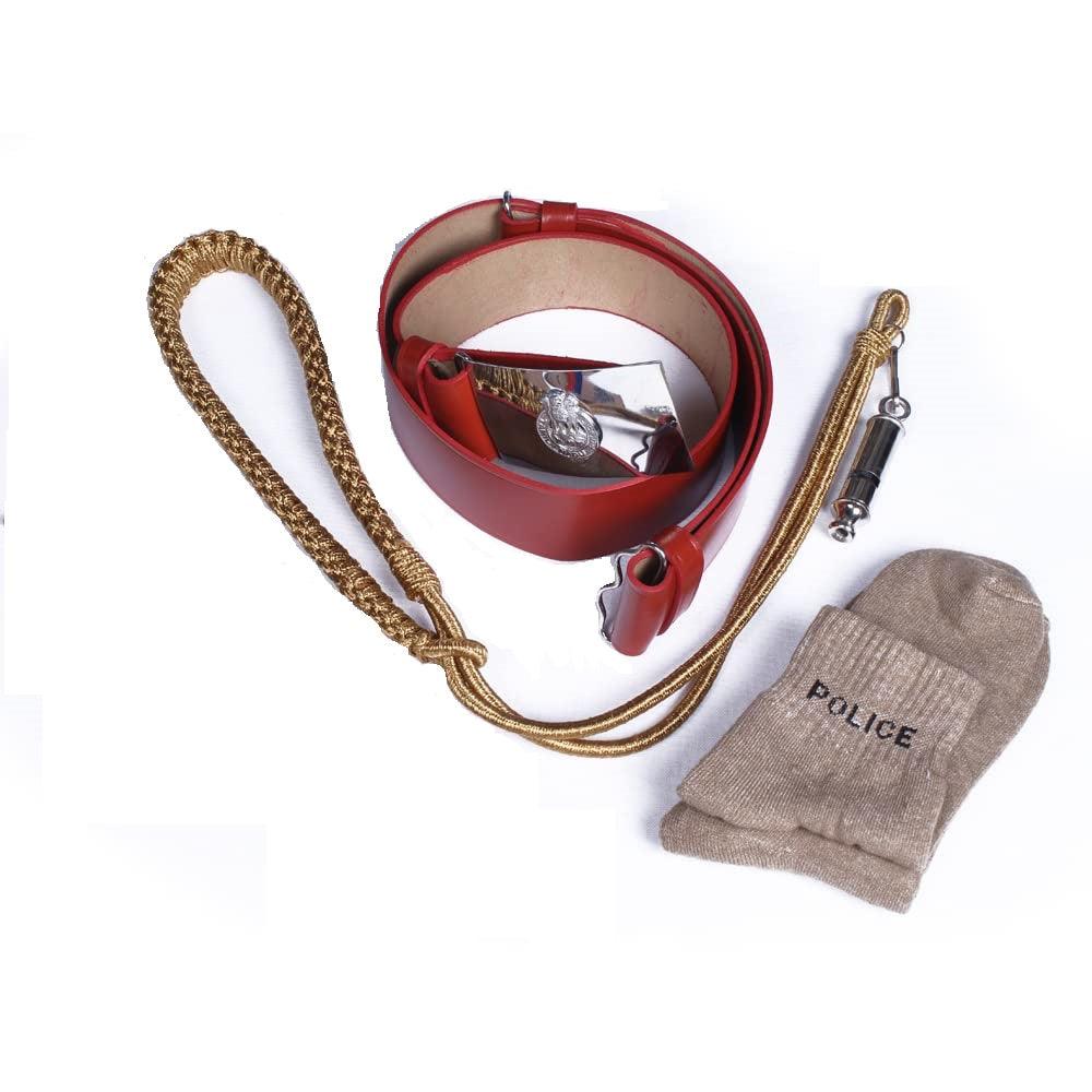 Trendzmy Police Lanyard/Police Leather Belt with Buckle/khaki Socks Default Title