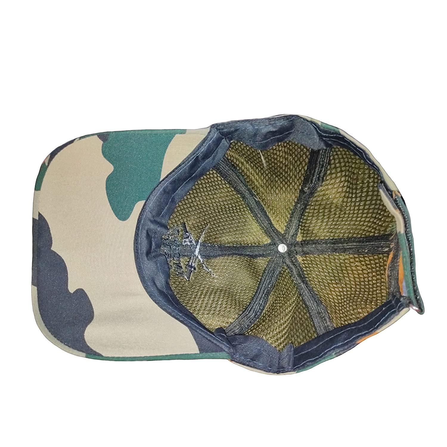 Trendzmy Cotton Indian Army Military Cap for Men & Women, Commando Soldiers Camouflage Army Symbol Printed Cap with Adjustable Strap -Free Size