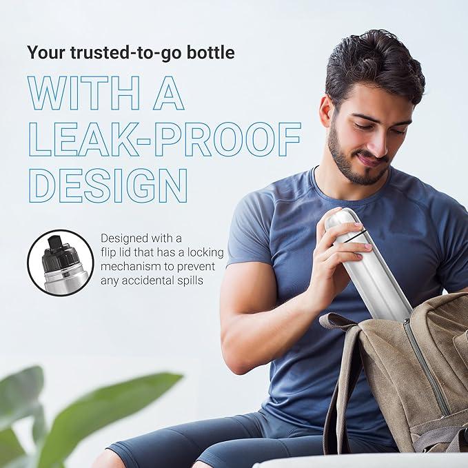 Milton Thermosteel Flip Lid Flask, 1000 milliliters, Silver