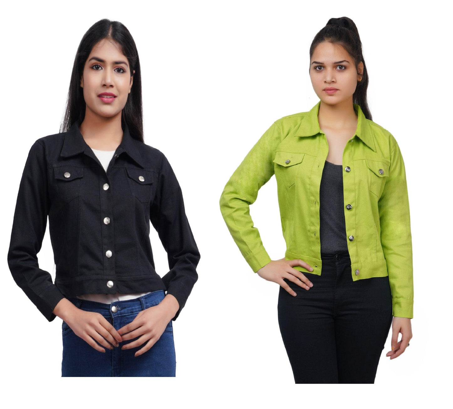 Trendzmy Full Sleeve Black And Parrot Green Solid Women Jacket XXXL