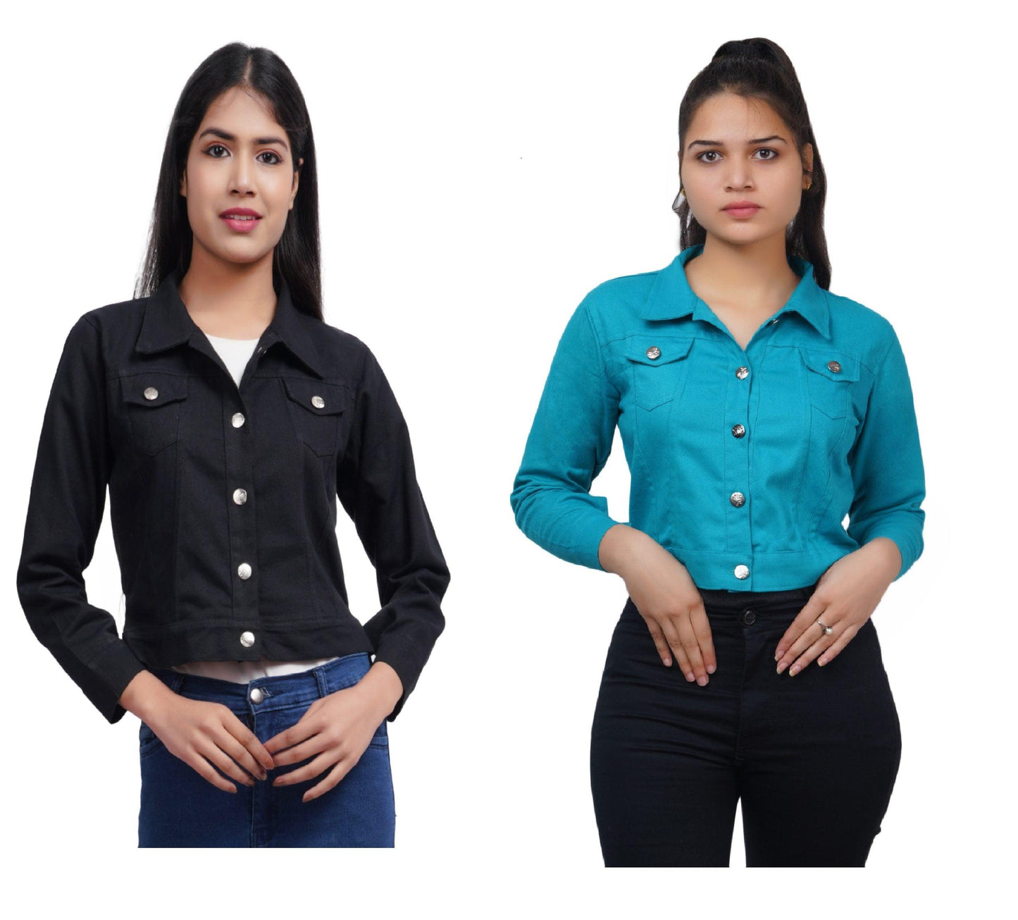 Trendzmy Full Sleeve Black And Sky Blue Solid Women Jacket XXXL