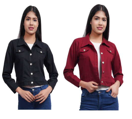 Trendzmy Full Sleeve Black Maroon Solid Women Jacket XXXL