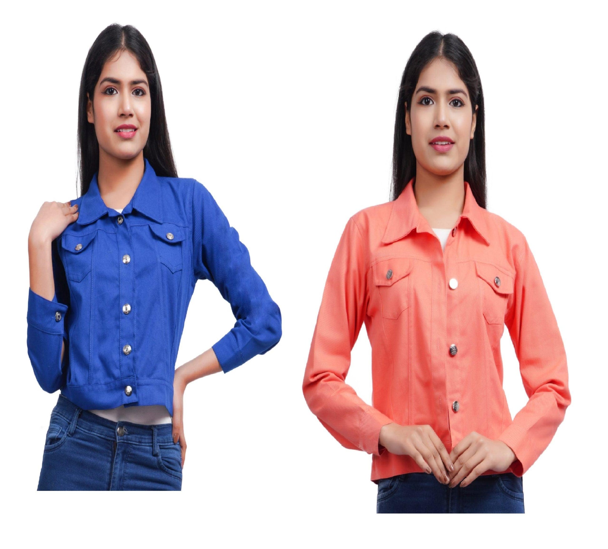 Trendzmy Full Sleeve Blue And Peach Solid Women Jacket XXXL