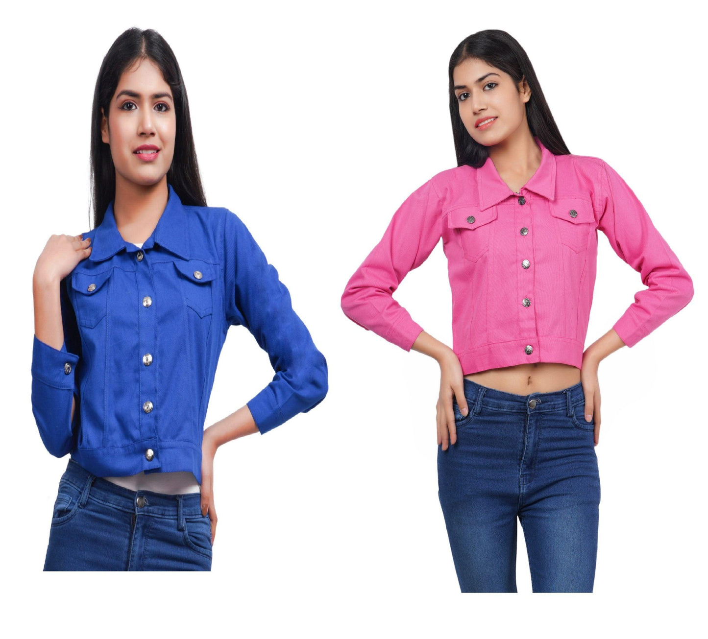 Trendzmy Full Sleeve Blue And Pink Solid Women Jacket XXXL