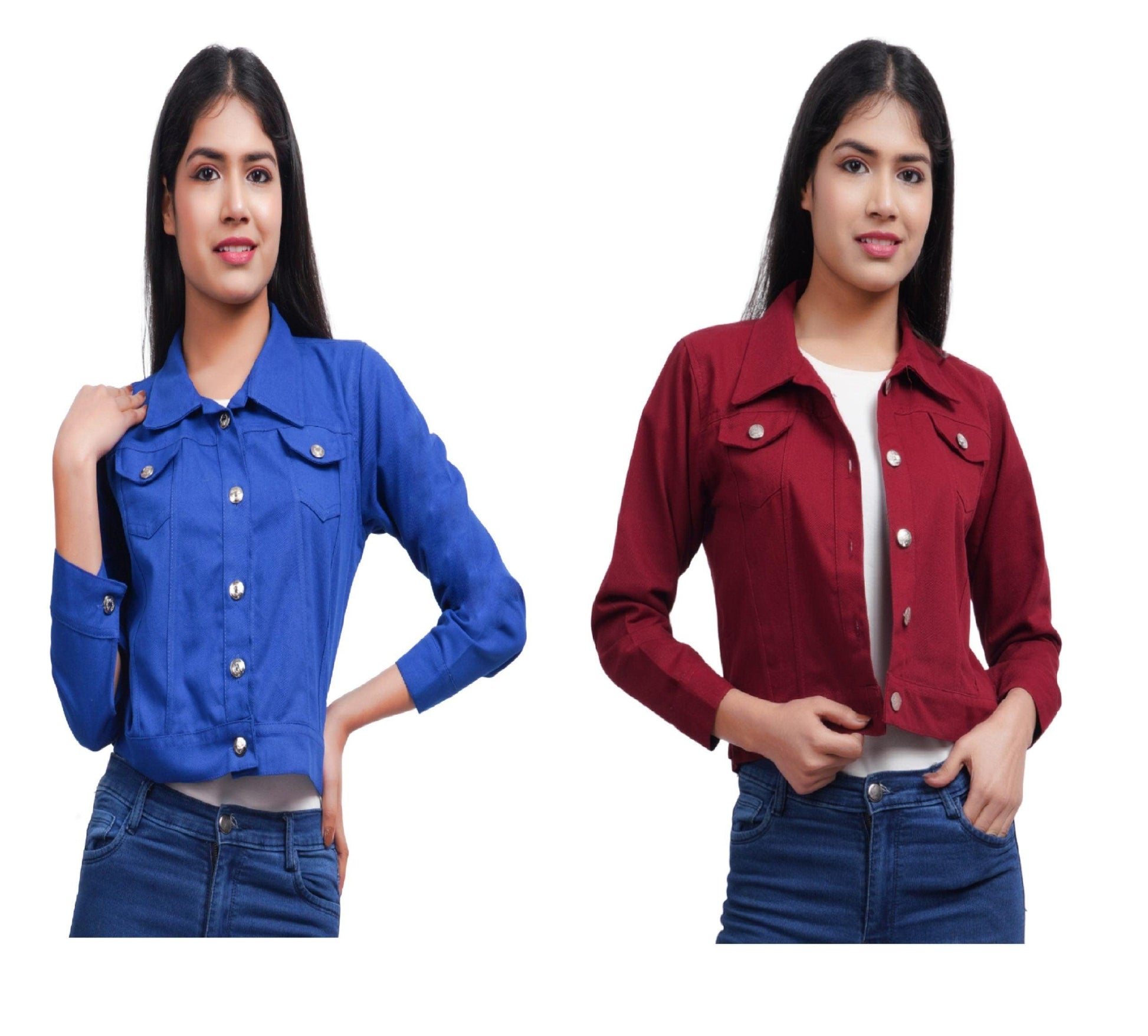 Trendzmy Full Sleeve Blue And Maroon Solid Women Jacket XXXL