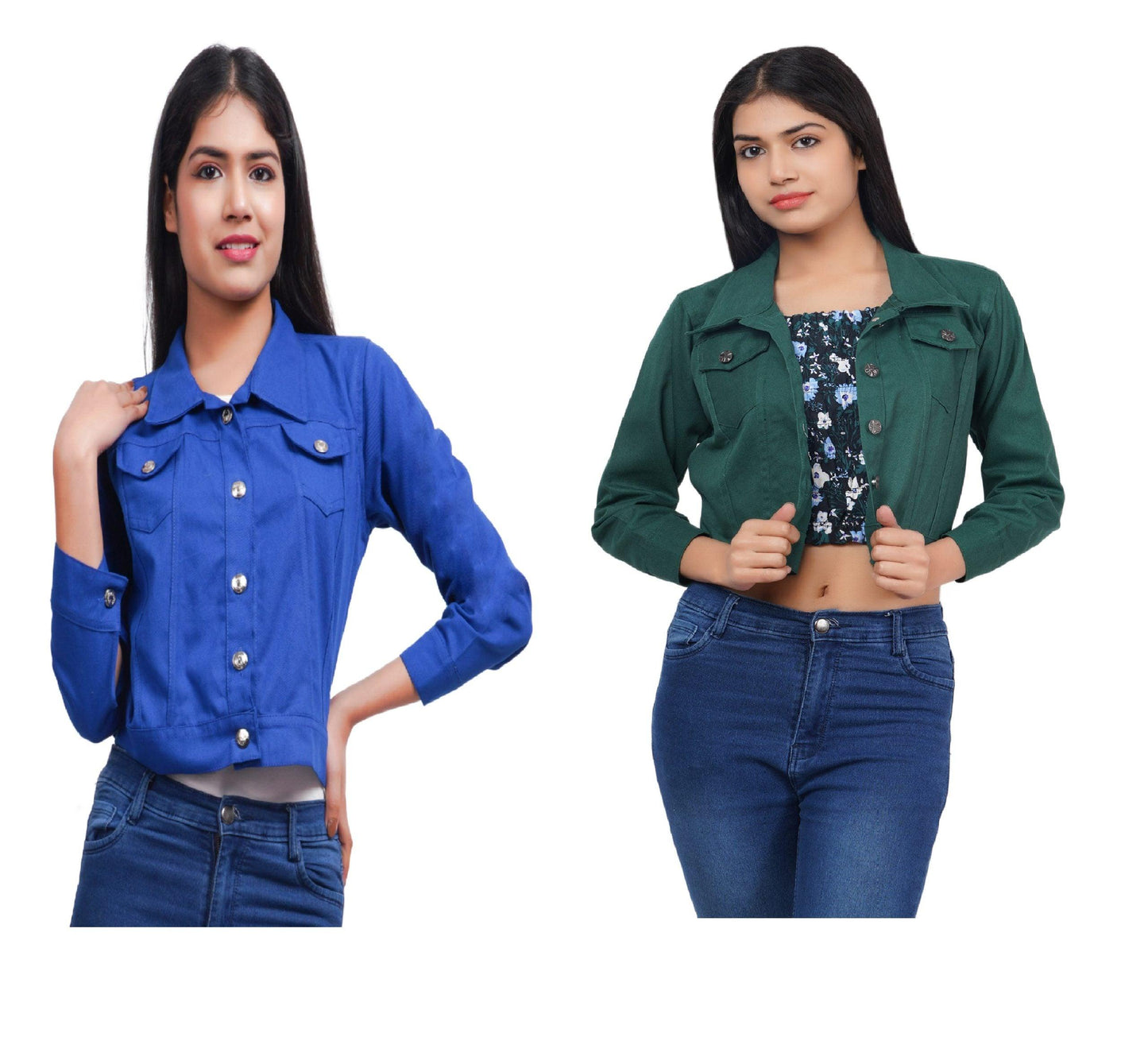 Trendzmy Full Sleeve Blue And Mungia Green Solid Women Jacket XXXL