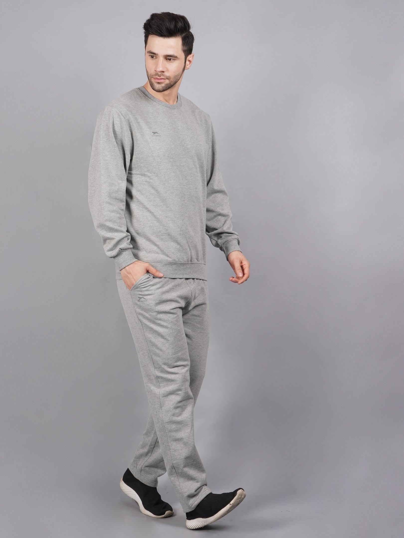 WOOL Grey Full Sleeves Round Neck Men Top – Pyjama Set Thermal
