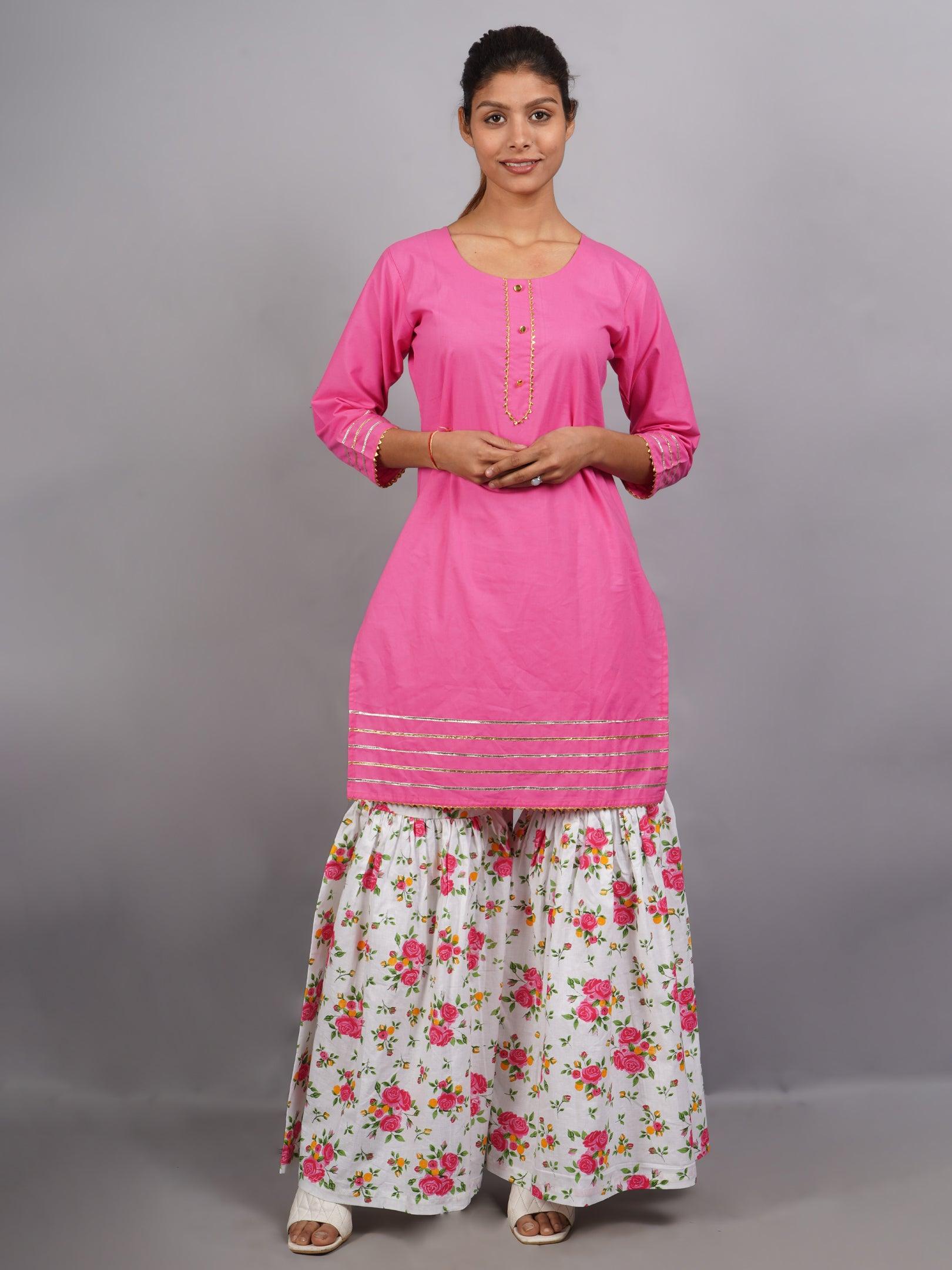 Trendzmy Women Pink Sharara Pure Cotton Default Title