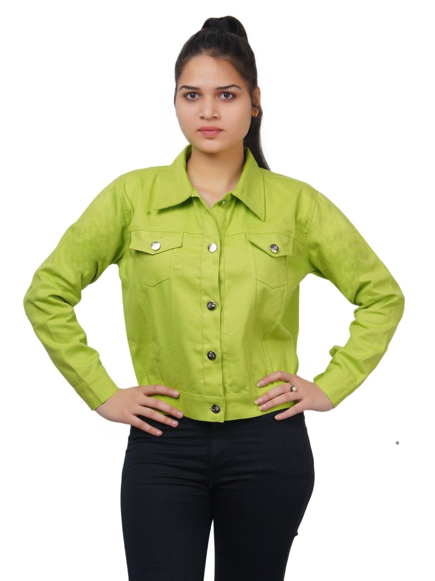 Trendzmy Full Sleeve Parrot Green Solid Women Jacket