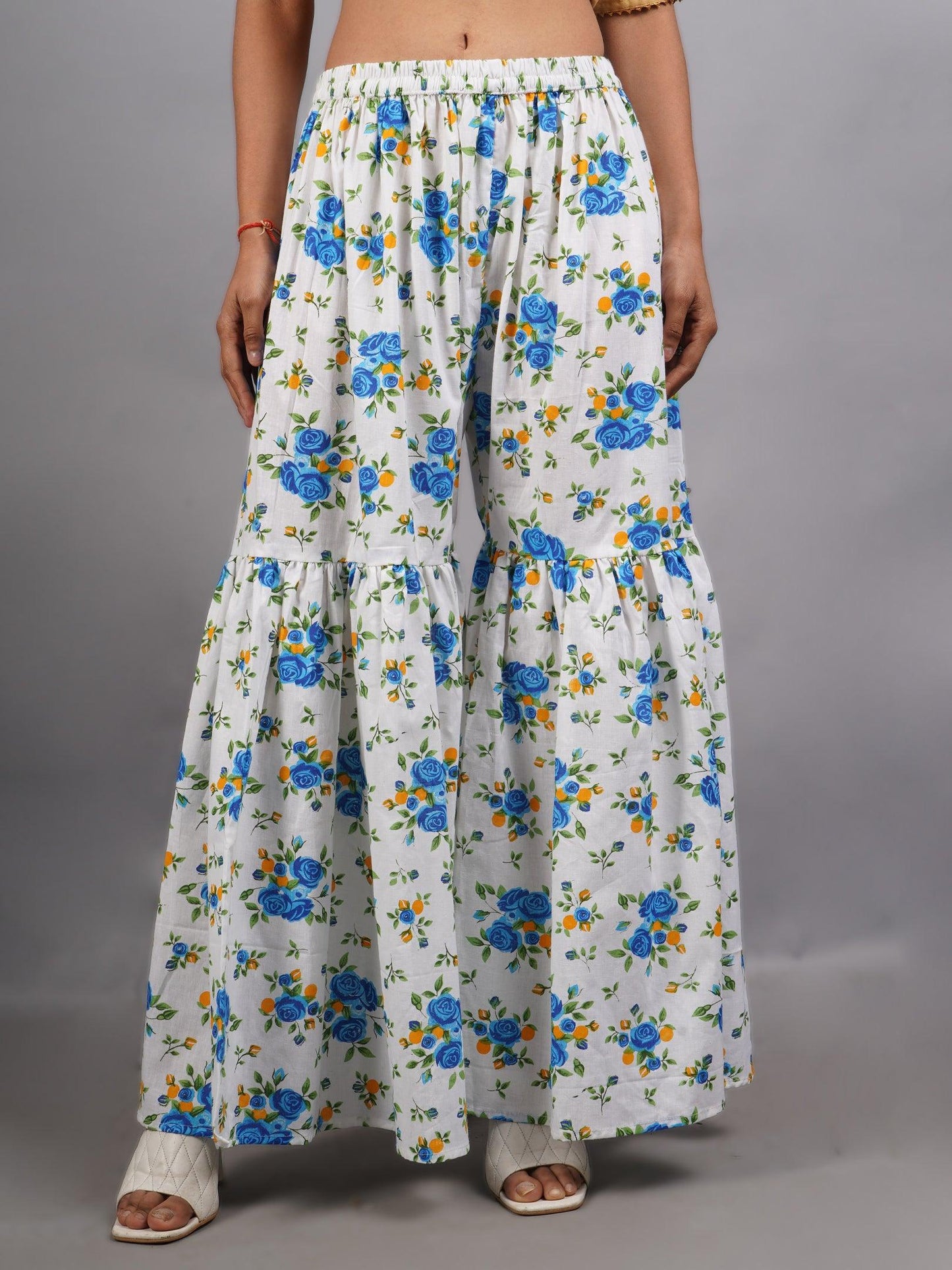 Trendzmy Women Sky Blue Sharara Pure Cotton