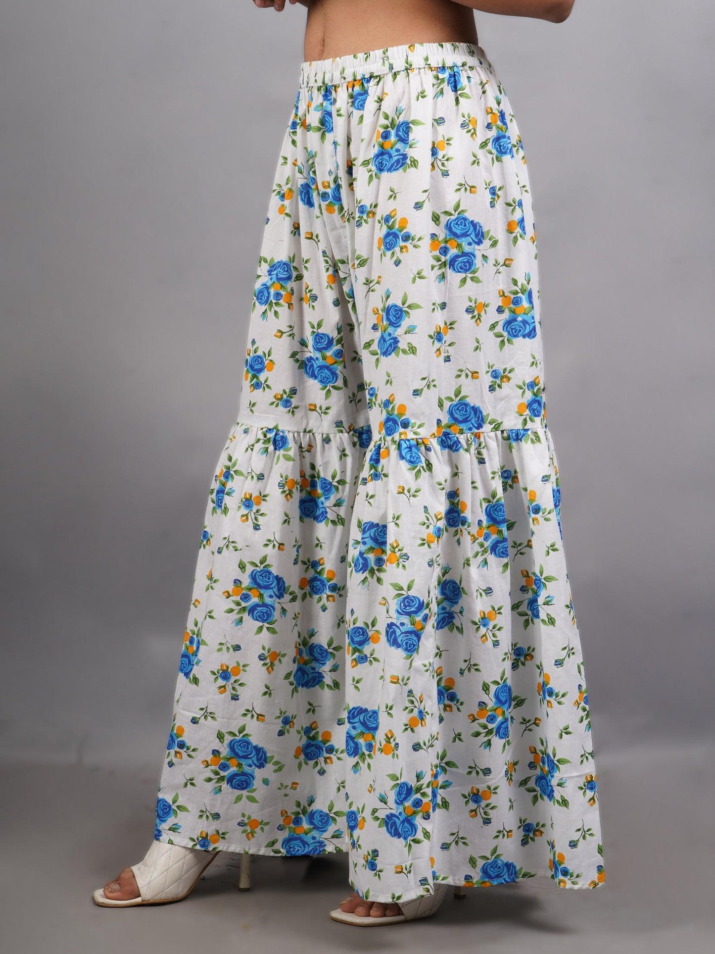 Trendzmy Women Sky Blue Sharara Pure Cotton