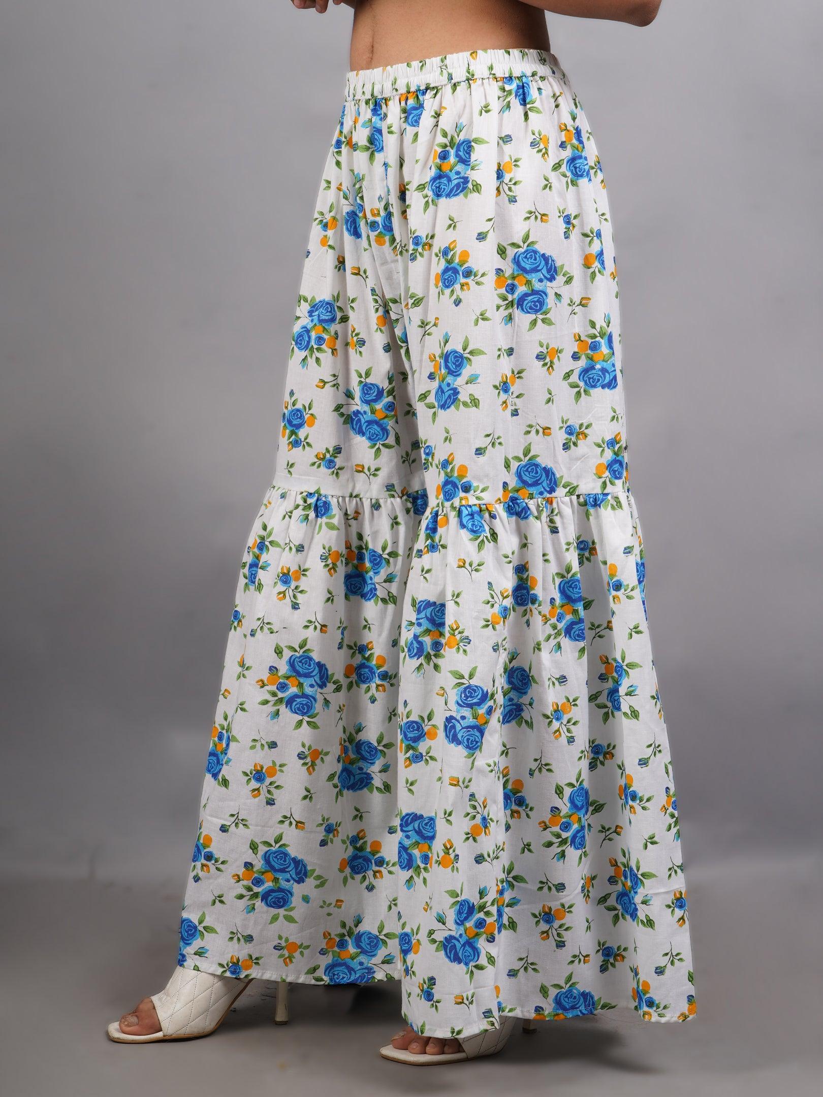 Trendzmy Women Sky Blue Sharara Pure Cotton