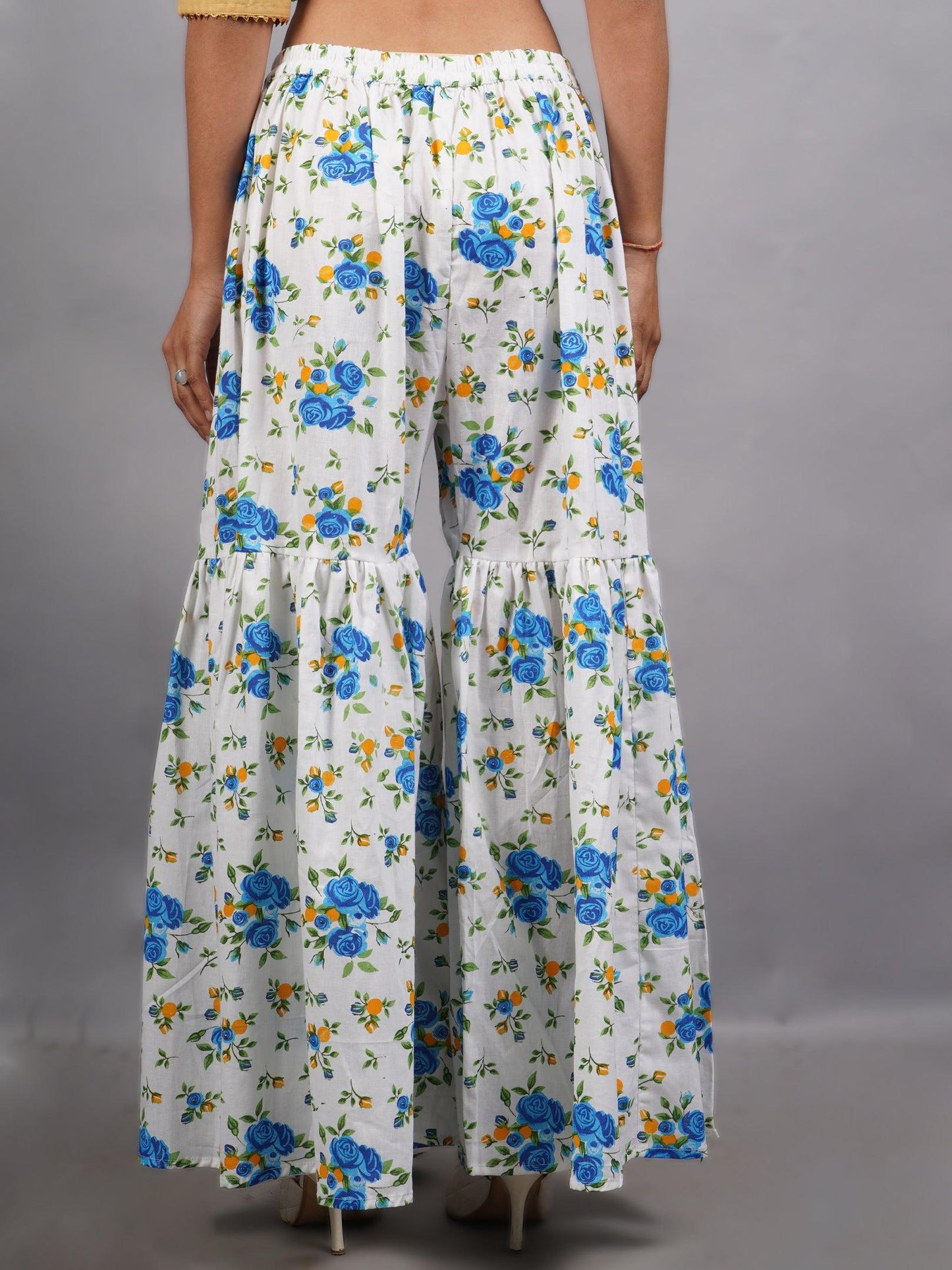 Trendzmy Women Sky Blue Sharara Pure Cotton