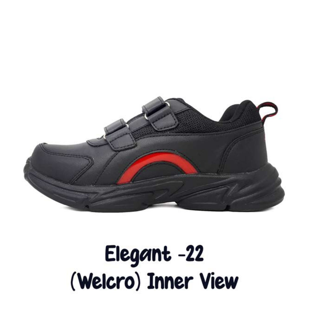 ASIAN School Shoes Unisex Elegant 22 Black and Red Welcro Shoes