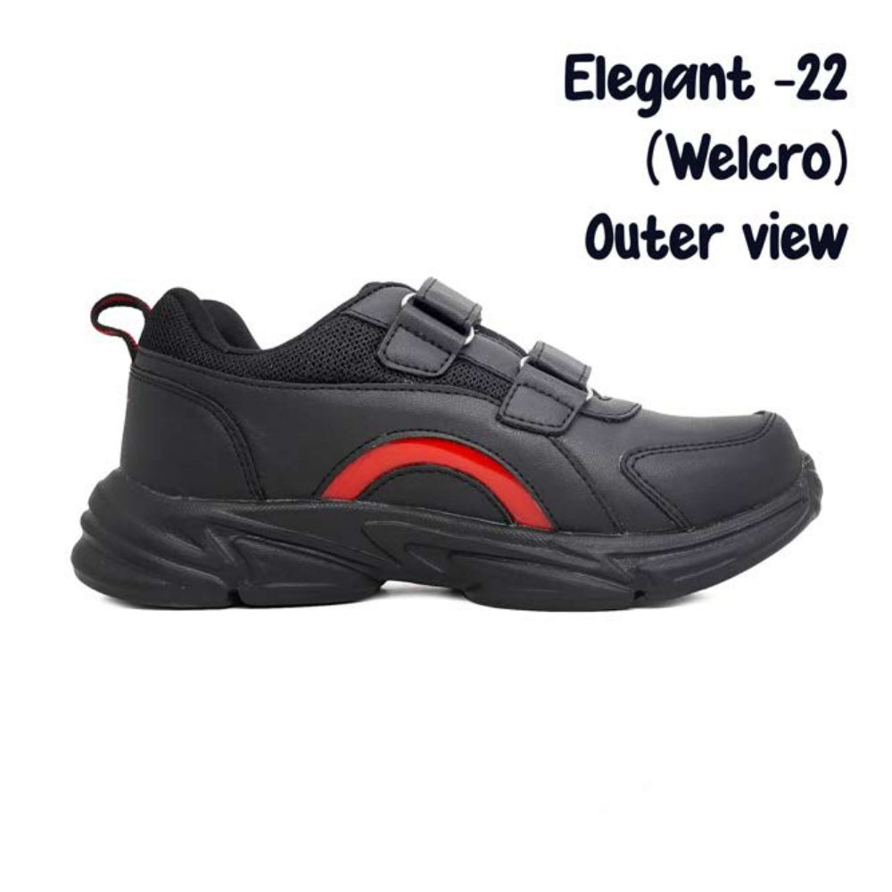 ASIAN School Shoes Unisex Elegant 22 Black and Red Welcro Shoes